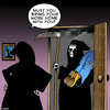 Cartoon: Bringing work home (small) by toons tagged angel,of,death,armageddon,over,worked,hard,worker