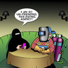 Cartoon: Dating agency (small) by toons tagged burqa,dating,agency,unfriended,smart,phone,welder,welding