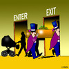 Cartoon: Enter Exit (small) by toons tagged life,death,birth,funeral,cemetary,christening,baptism,afterlife,pram,coffon,undertaker,crematorium,expired,motherhood,parents
