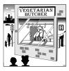 Cartoon: The vegetarian butcher (small) by toons tagged vegetarian,meat,beef,cows,butchers,sales,food