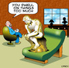 Cartoon: Thinking mans psychiatrist (small) by toons tagged the thinker psychology psychiatrist couch rodin sculpter sculpture arts depression dwell medical head case statue