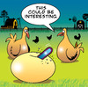 Cartoon: This could be interesting (small) by toons tagged eggs,chickens,farms,hens,tools,hatching,chainsaw,farmer,farm,animals,birth,motherhood
