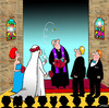 Cartoon: wedding tosser (small) by toons tagged weddings,marriage,matrimony,love,coin,toss,church,pastor,priest,relationships,change,of,heart,gambling,bride,groom,bridesmaid