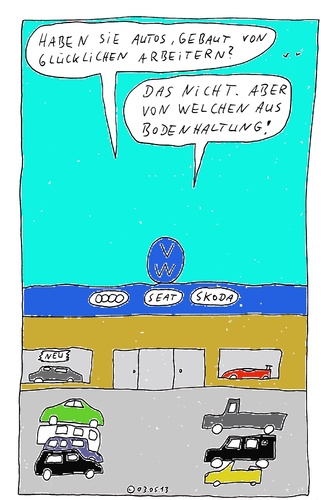 Cartoon: Bodenhaltung (medium) by Müller tagged bodenhaltung,auto,pkw,arbeiter