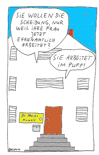 Cartoon: Ehrenamtlich (medium) by Müller tagged ehrenamtlich,ehrenamt,scheidung,puff,anwalt,honorary,divorce,advocat,whorehouse