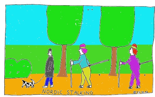 Cartoon: Nordic Stalking (medium) by Müller tagged nordicwalking,stalking,spazieren,park,gassigehen