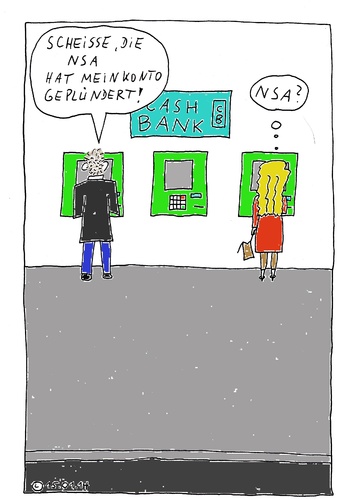 Cartoon: NSA (medium) by Müller tagged biccomputer,swift,machine,crime,cash,money,bank,usa,nsa,internet