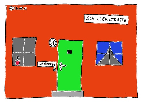 Cartoon: Schillerstrasse (medium) by Müller tagged goethe,schiller,schillerstrasse,deutschedichter