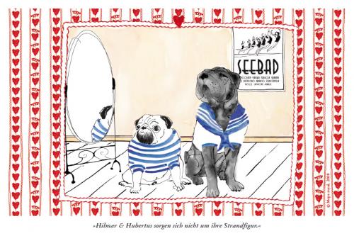 Cartoon: Strandfiguren (medium) by Mops royal tagged mops,pug,dog,pet,strand,wasser,beach,body,hund,tiere