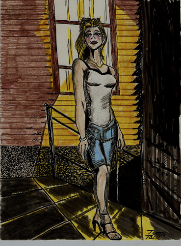 Cartoon: BACK ALLEY CAT (medium) by Toonstalk tagged alley,cat,evening,summer,nightime,stroll,girl,mysterious,aware