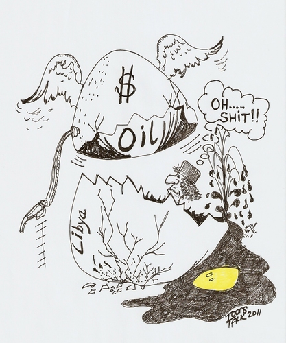 Cartoon: NO YOLK ITS BROKE (medium) by Toonstalk tagged oil,libya,gaddafi,prices,barrel,politics,gas