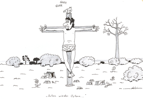 Cartoon: Schon wieder Ostern? (medium) by tiefenbewohner tagged ostern,jesus,auferstehung,kreuz,heiliger,geist,fete,dosenbier,feiertage,religion,saison,season