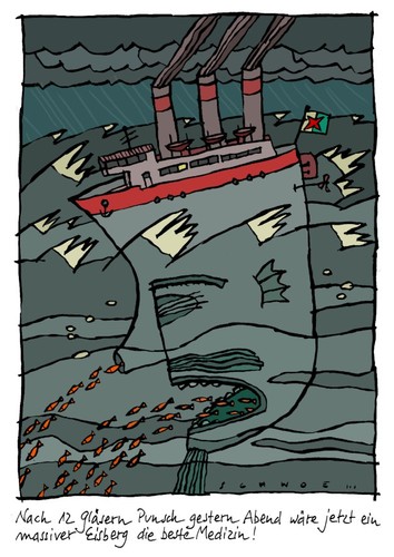 Cartoon: 12 Punsch (medium) by schwoe tagged alkohol,seekrank,schiff,kater,titanic,eisberg
