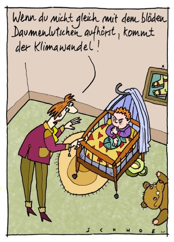Cartoon: Daumenlutsch (medium) by schwoe tagged klimawandel,kinder,eltern,erziehung,ungezogen