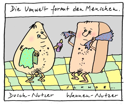 Cartoon: Die Umwelt formt den Menschen (medium) by schwoe tagged dusche,badewanne,sanitär,umwelt,design,badezimmer,toilette