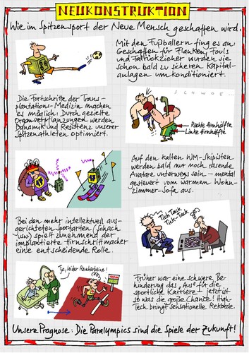 Cartoon: Neukonstruktion (medium) by schwoe tagged prothese,paralympics,design,fußball,boxen,schach,ski