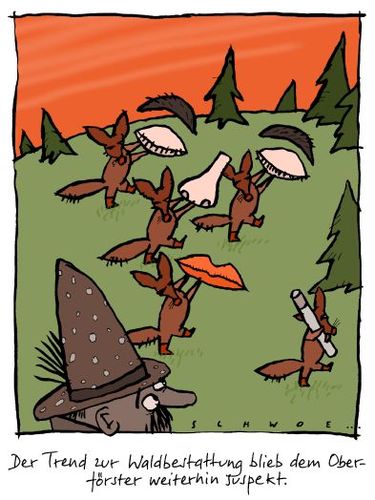Cartoon: Waldbestattung (medium) by schwoe tagged beerdigung,grab,wald,förster,friede,friedwald