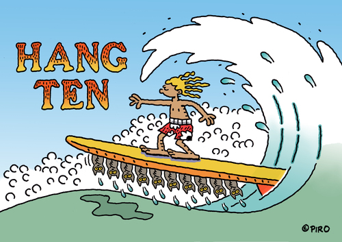 Cartoon: Hang Ten (medium) by piro tagged waves,sports,water,bats,surfing,10,hang