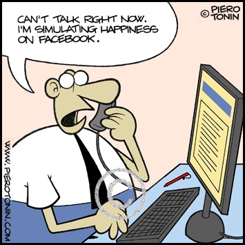 Cartoon: Facebook Happiness (medium) by Piero Tonin tagged piero,tonin,happiness,philosophy,spirituality,spiritual,positive,thinking,joy,happy,joyful,facebook,twitter,social,network,internet,web