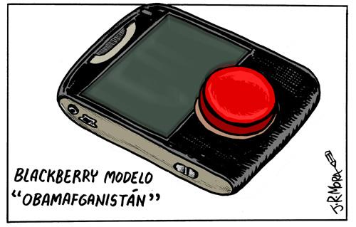Cartoon: Blackberry modelo Afganistan (medium) by jrmora tagged afganistan,blacknerry,obama