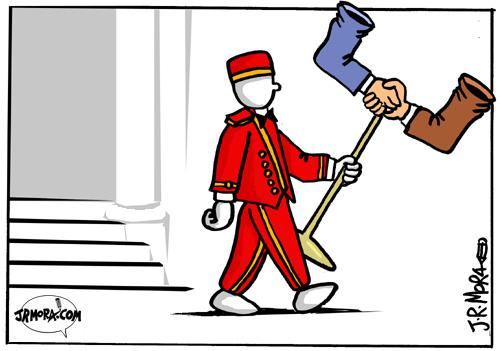 Cartoon: Reuniones politicas (medium) by jrmora tagged politica,abrazo,saludo,mano