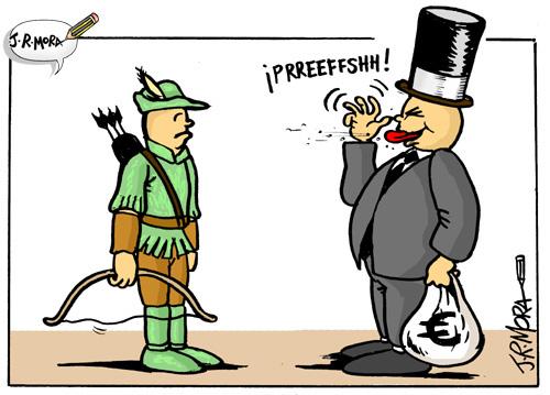 Cartoon: Robin Hood (medium) by jrmora tagged crisis,economia,recesion,dinero,wall,street,crack,crash