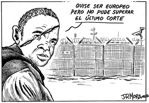 Cartoon: Valla de Melilla (medium) by jrmora tagged spain,cuchilllas,valla,inmigracion,melilla