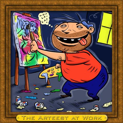 Cartoon: The Arteest At Work (medium) by monsterzero tagged painting,artist,