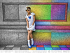 Cartoon: In A Rainbow City (small) by BenHeine tagged photography,model,brussels,color,colorful,benheine,art,rainbow,wall,woman