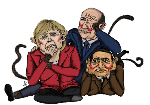 Cartoon: Die drei Äffchen (medium) by Anitschka tagged ägypten,mubarak,merkel,angela,berlusconi