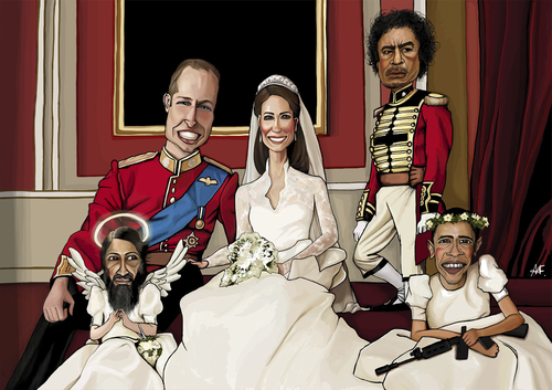 Cartoon: Royal Familys (medium) by Anitschka tagged katy,william,barack,obama,osama,bin,laden,ghadaffi,mad,world,royal,kings,rule