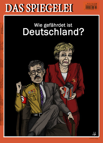 Cartoon: Wie gefährdet ist Deutschland? (medium) by Anitschka tagged deutschland,magazin,propaganda,angela,merkel,bombe,terror,thilo,sarrazin