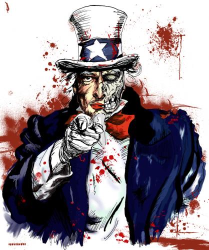 Cartoon: Uncle Sam (medium) by Harlekin1979 tagged uncle,sam,onkel,amerika,america,usa,united,states,politik,politic,war,krieg,tod,death,horror,zombie,blut,blood,gewalt,aggression,agression,