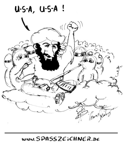 Cartoon: Karikatur Bin Laden im Himmel (medium) by Clemens tagged erschossen,quaida,al,terror,usa,tot,laden,bin