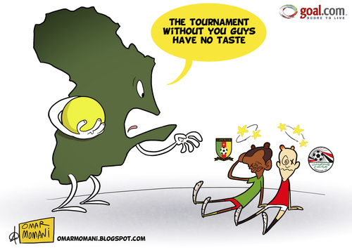 Cartoon: Africa Cup Champions (medium) by omomani tagged africa,cup,egypt,cameroon,soccer,football
