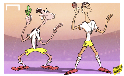 Cartoon: Bale declares admiration for CR7 (medium) by omomani tagged cristiano,ronaldo,gareth,bale,real,madrid