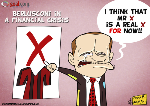 Cartoon: Berlusconi Crisis and Mr X (medium) by omomani tagged silvio,berlusconi,ac,milan,italy,serie,soccer,football