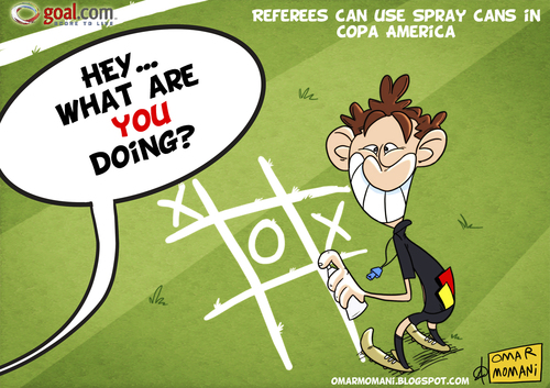 Cartoon: Copa America Sprays (medium) by omomani tagged copa,america,spray,referee,soccer,football
