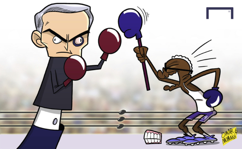 Cartoon: Etoo hits back at puppet Mou (medium) by omomani tagged mourinho,etoo,chelsea