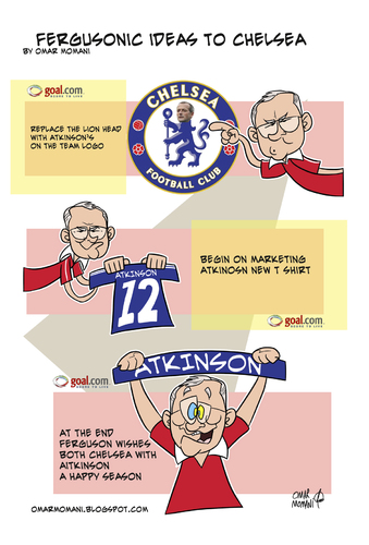 Cartoon: Fergusonic ideas to Chelsea by (medium) by omomani tagged league,premier,football,chelsea,utd,united,manchester,atkinson,ferguson,alex,sir
