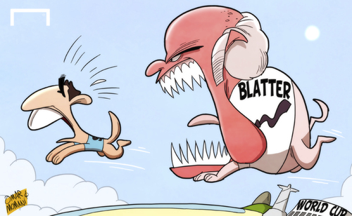 Cartoon: Fifa bites back in Suarez saga (medium) by omomani tagged blatter,fifa,suarez,uruguay,world,cup,2014