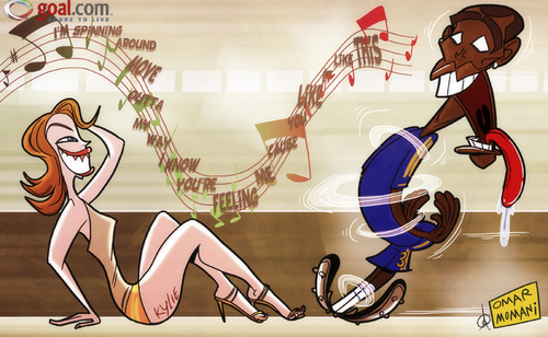 Cartoon: Kylie gets Cole in a spin (medium) by omomani tagged ashley,cole,kylie,minogue