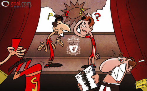 Cartoon: Liverpool fluff their lines (medium) by omomani tagged brendan,rodgers,daniel,agger,liverpool,premier,leaguesteven,gerrard,suarez