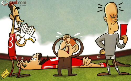 Cartoon: Liverpool trip up (medium) by omomani tagged carroll,andy,dalglish,england,jose,enrique,liverpool,premier,league,reina