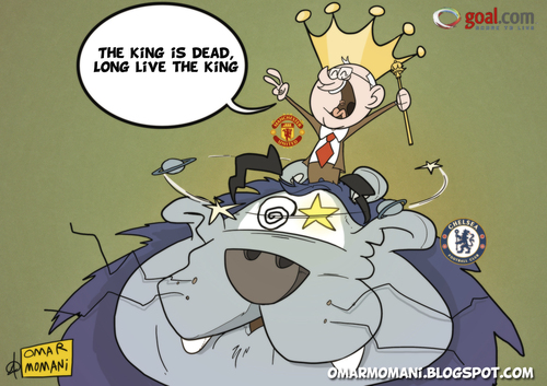 Cartoon: Long live the King (medium) by omomani tagged ferguson,mancester,united,chelsea,scotland,england,premier,league,king