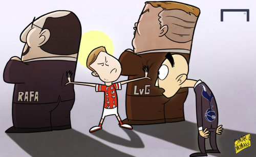 Cartoon: Pochettino and the Spurs (medium) by omomani tagged daniel,levy,mauricio,pochettino,rafael,benitez,tottenham,van,gaal