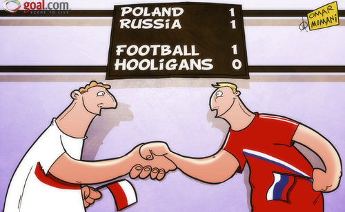 Cartoon: Poland and Russia (medium) by omomani tagged russia,poland,euro,2012