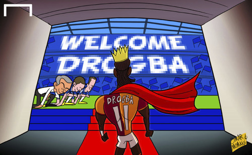 Cartoon: Return of the king Drogba (medium) by omomani tagged champions,league,chelsea,drogba,galatasaray,john,terry,lampard,mourinho