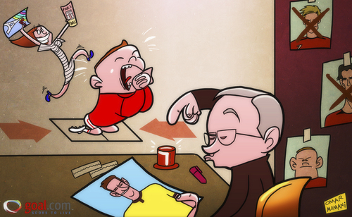 Cartoon: Rooney headed for trapdoor (medium) by omomani tagged coleen,rooney,david,beckham,dortmund,ferguson,manchester,united,paris,robert,lewandowski,ruud,van,nistelrooy