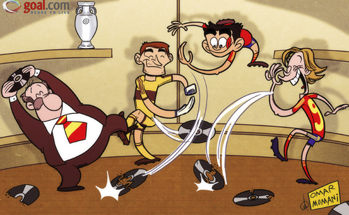 Cartoon: Spain smash all the records (medium) by omomani tagged casillas,del,bosque,euro,2012,spain,torres,xavi